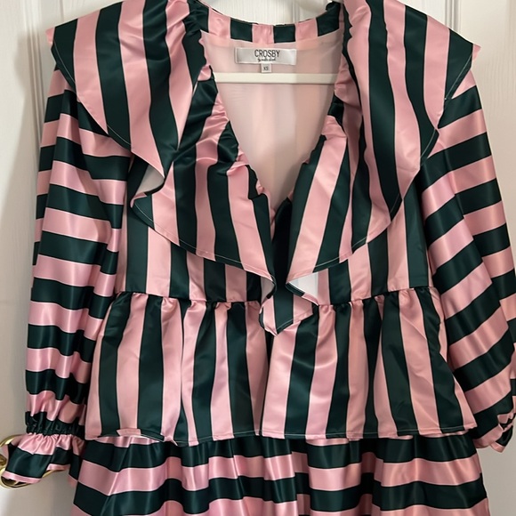 Crosby by Mollie Burch Pink and Green Striped Ruffle Tiered Striped Dress XS - Picture 4 of 6